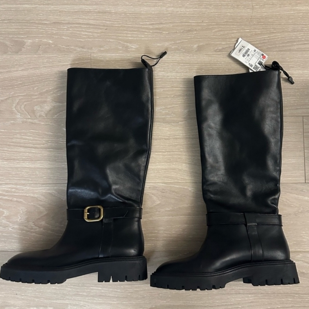 Zara Black Knee-High Boots